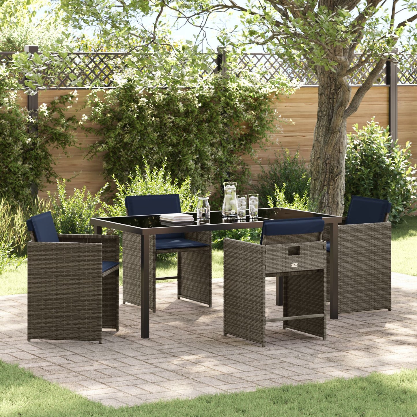 5-Delige Tuin Eettafelset Met Kussens Grijs Poly Rattan