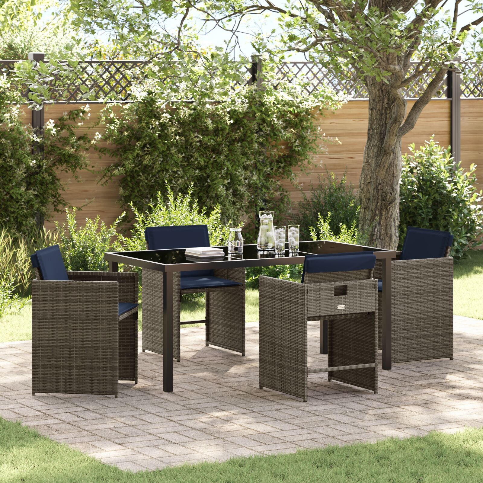 5-Delige Tuin Eettafelset Met Kussens Grijs Poly Rattan