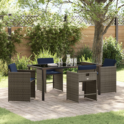 5-Delige Tuin Eettafelset Met Kussens Grijs Poly Rattan
