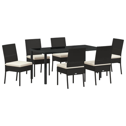 7-Delige Tuin Eetset Zwart Poly Rattan