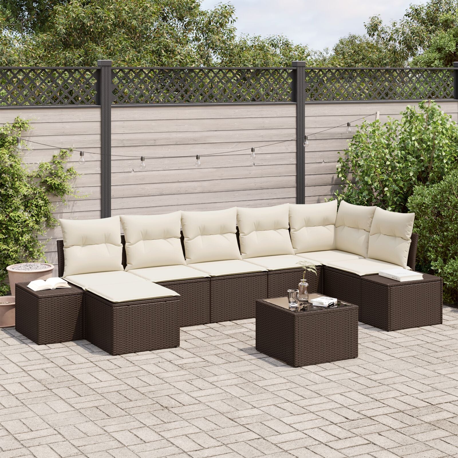 7-Delige Tuinbank Met Kussens Grijze Poly Rattan