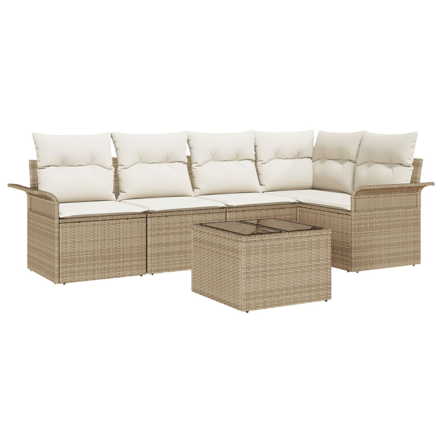 6-delige Tuin Sofa Set met Kussens Bruin Poly Rattan