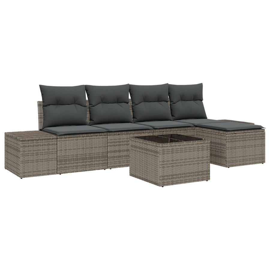 5 Delige Tuin Sofa Set Met Kussens Zwart Poly Rattan Grijs met tafel
