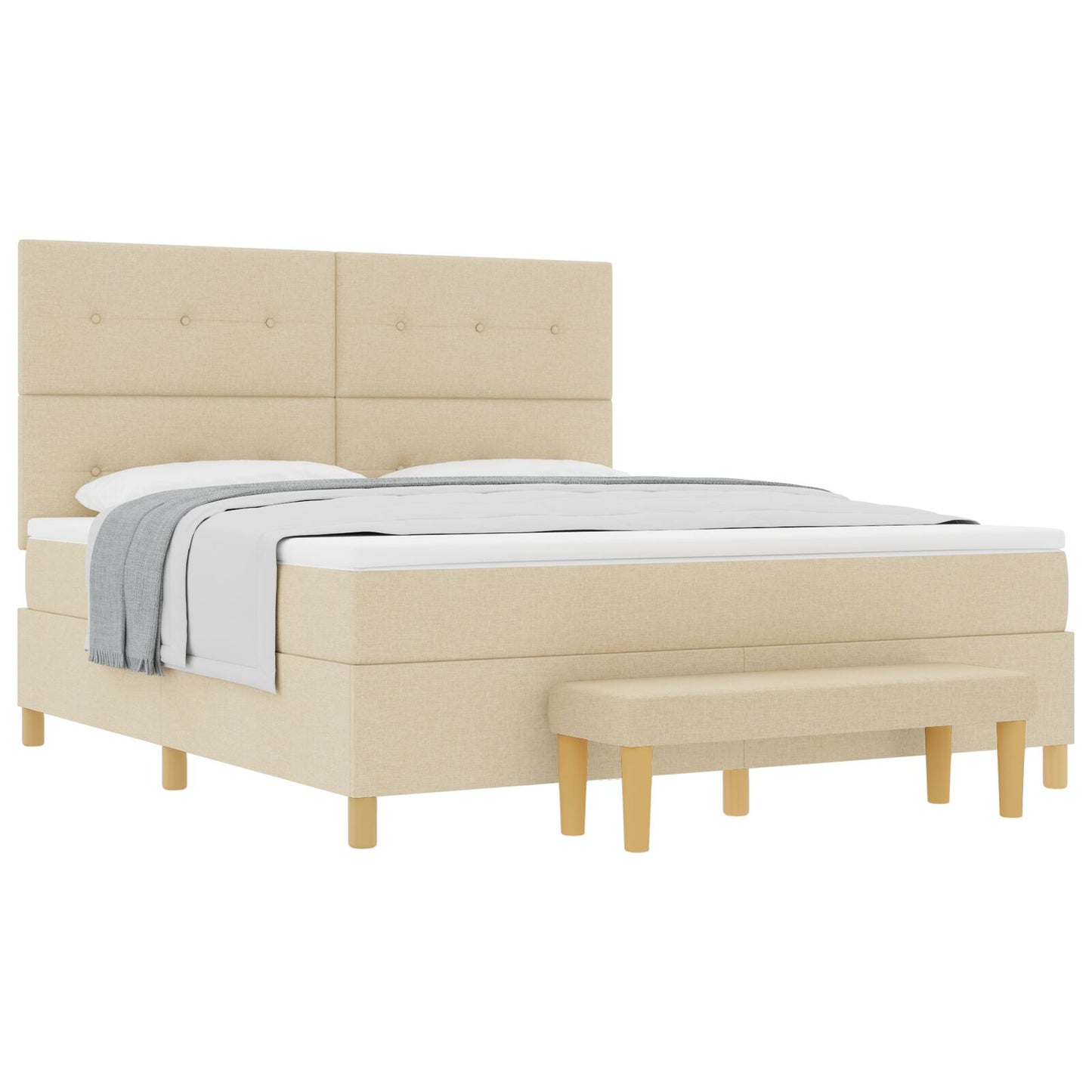 Boxspringbed Met Matras & Bank Stof Crème 180 x 200 cm Knoop tufted