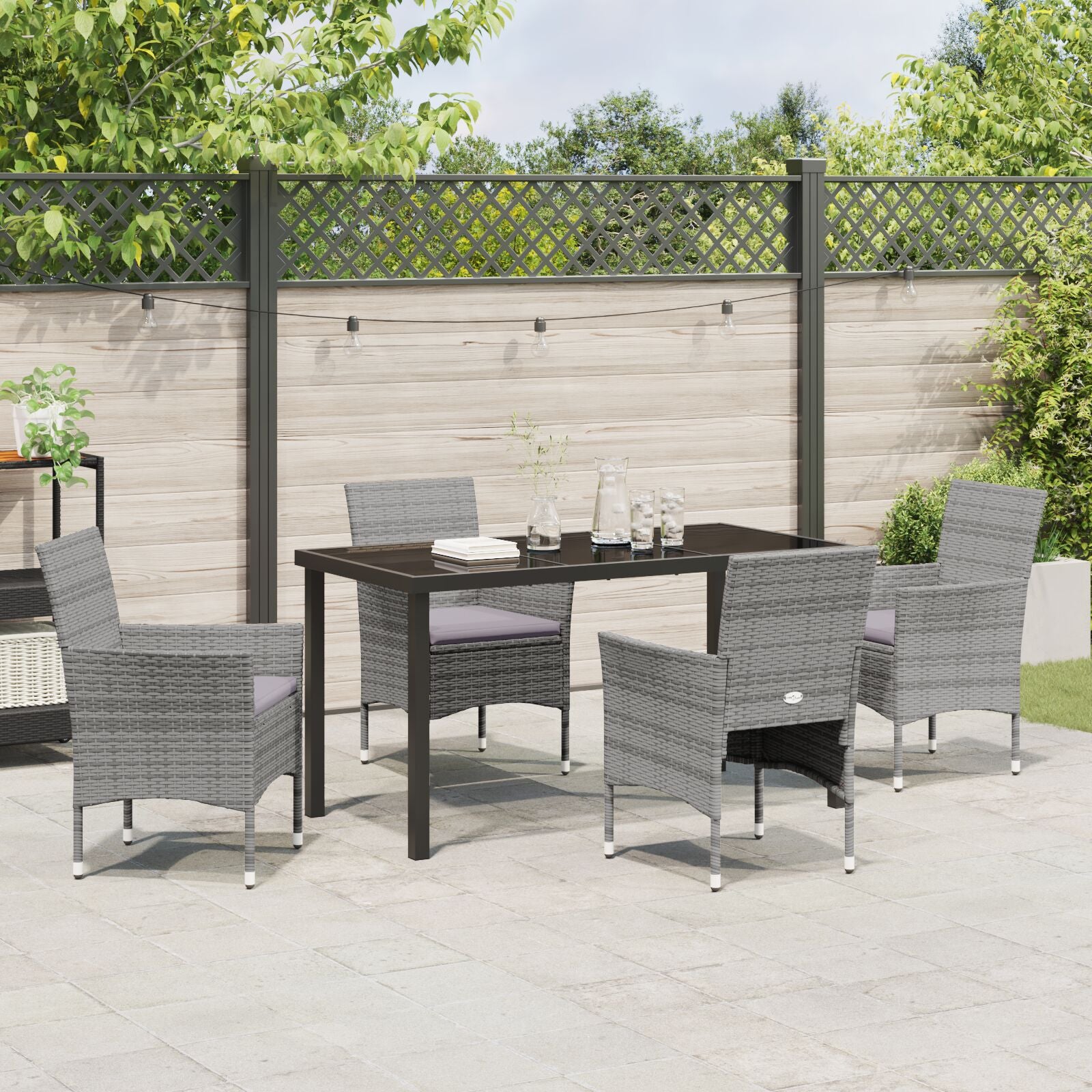 5-Delige Tuin Eetset Grijs Poly Rattan
