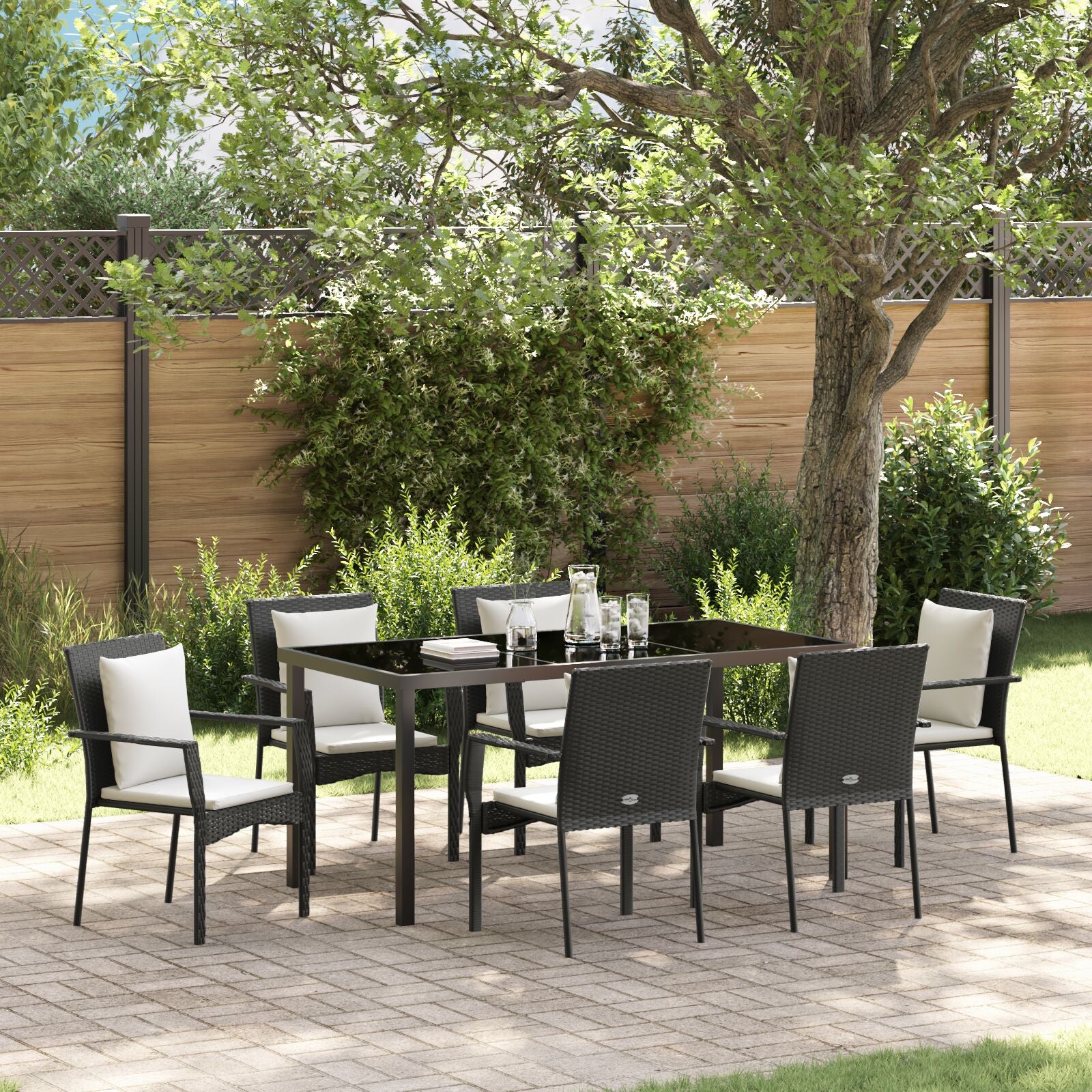 7-Delige Tuinset Met Kussens Zwart Poly Rattan