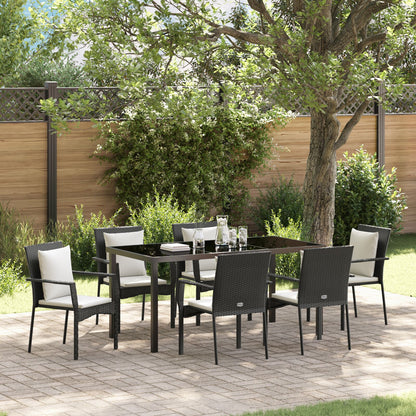 7-Delige Tuinset Met Kussens Zwart Poly Rattan