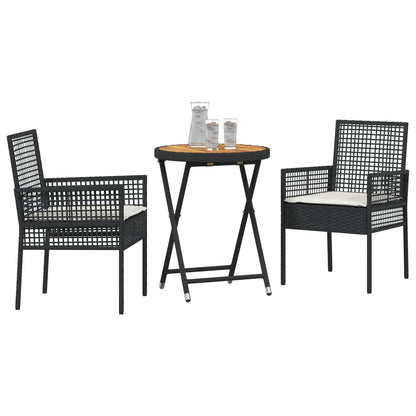 3-Delige Bistroset Voor In De Tuin Met Kussens Zwart Poly Rattan