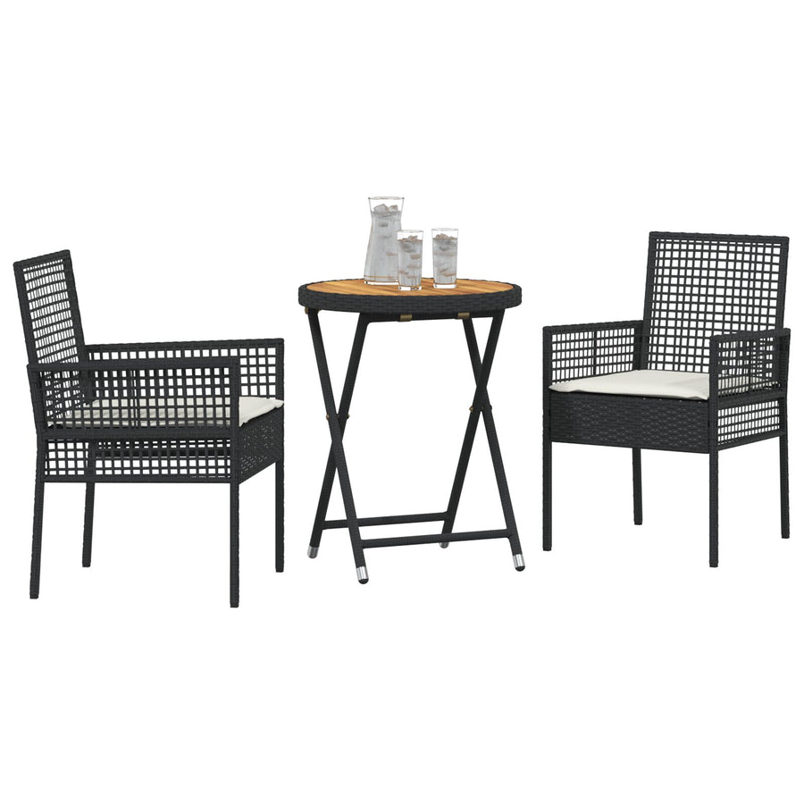3-Delige Bistroset Voor In De Tuin Met Kussens Zwart Poly Rattan