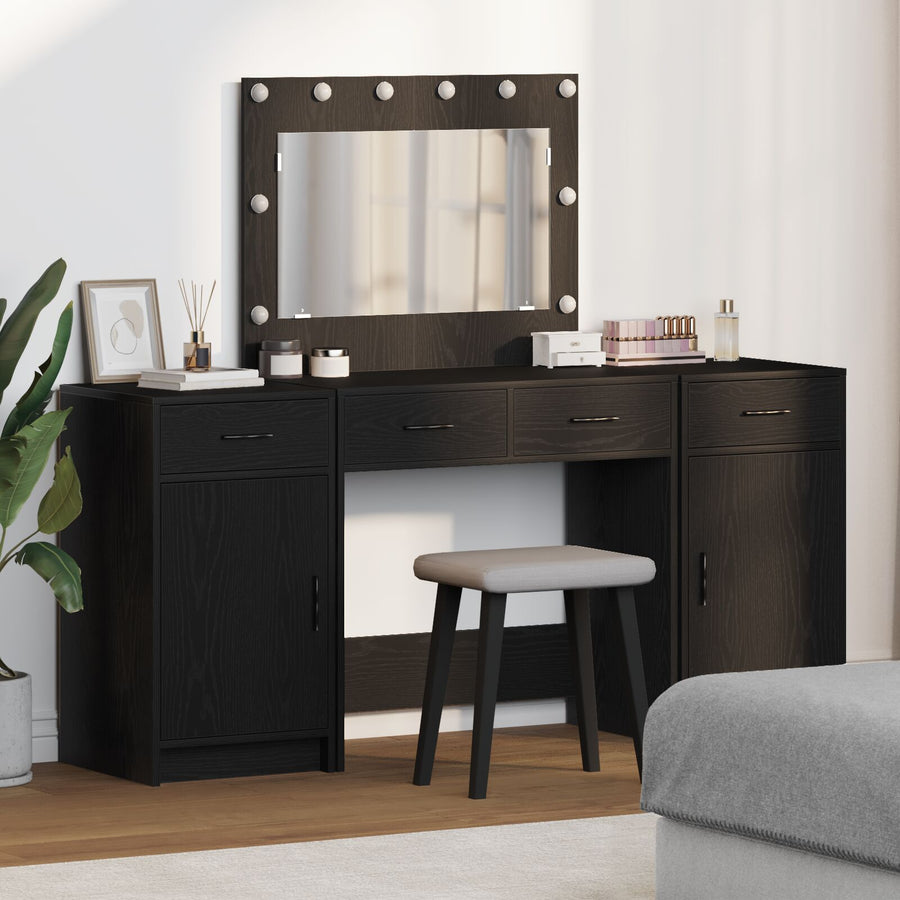 3-Delige Make-Up Tafel Set Met Led - Zwart Geëngineerd Hout