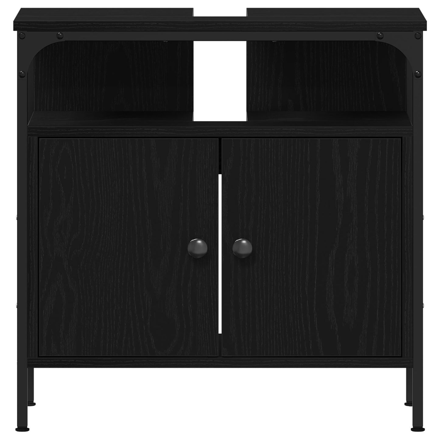 3-Delige Badkamer Meubel Set Zwart Eiken Bewerkt Hout