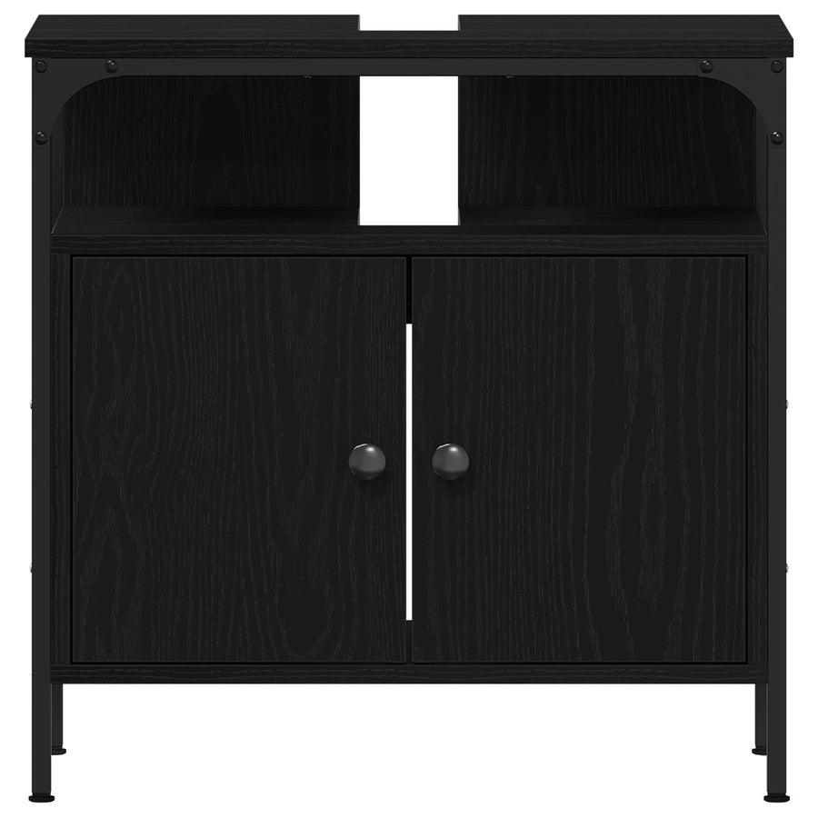 3-Delige Badkamer Meubel Set Zwart Eiken Bewerkt Hout