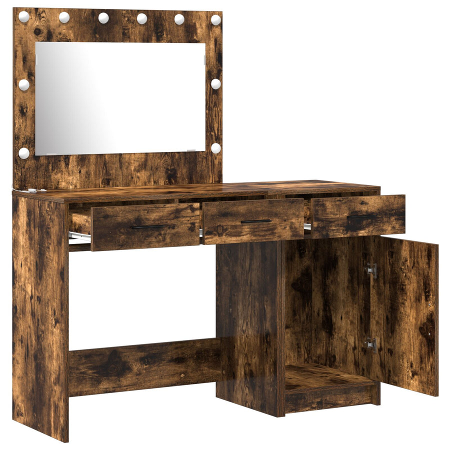 2-Delige Kaptafelset Met Led Rokerig Eiken Engineered Hout