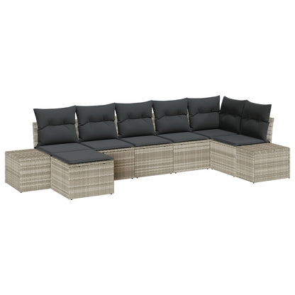 7 Delige Tuin Sofa Set Met Kussens Lichtgrijs Poly Rattan