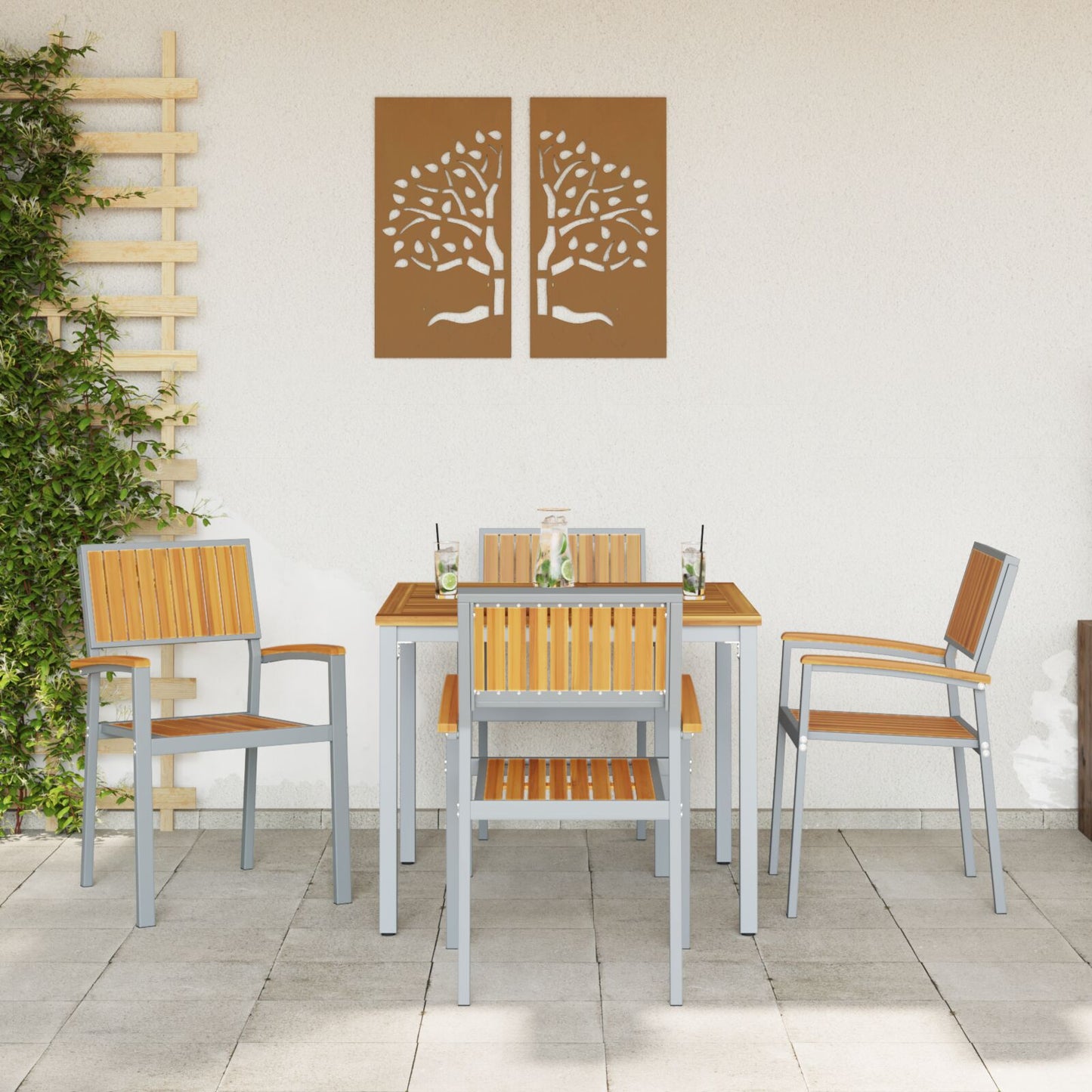 Tuinstoelen 4 Stuks Stapelbaar Massief Acaciahout En Staal Natuurlijk en grijs