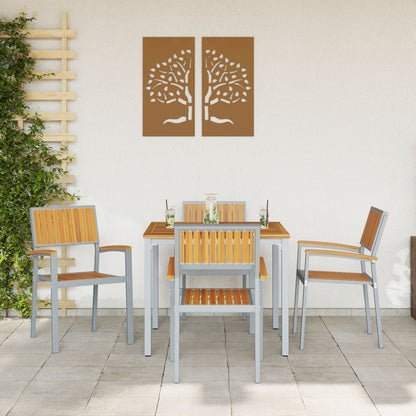 Tuinstoelen 4 Stuks Stapelbaar Massief Acaciahout En Staal Natuurlijk en grijs