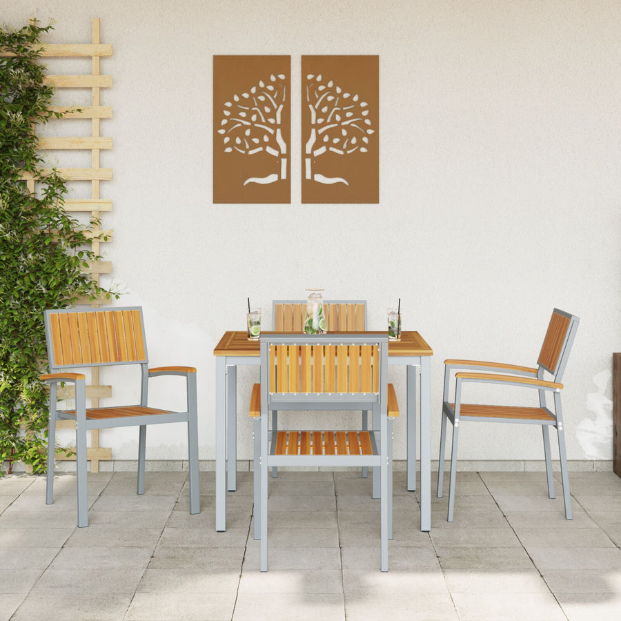 Tuinstoelen 4 Stuks Stapelbaar Massief Acaciahout En Staal Natuurlijk en grijs