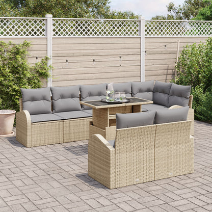 9-Delige Tuinbankset Met Kussens Beige Poly Rattan