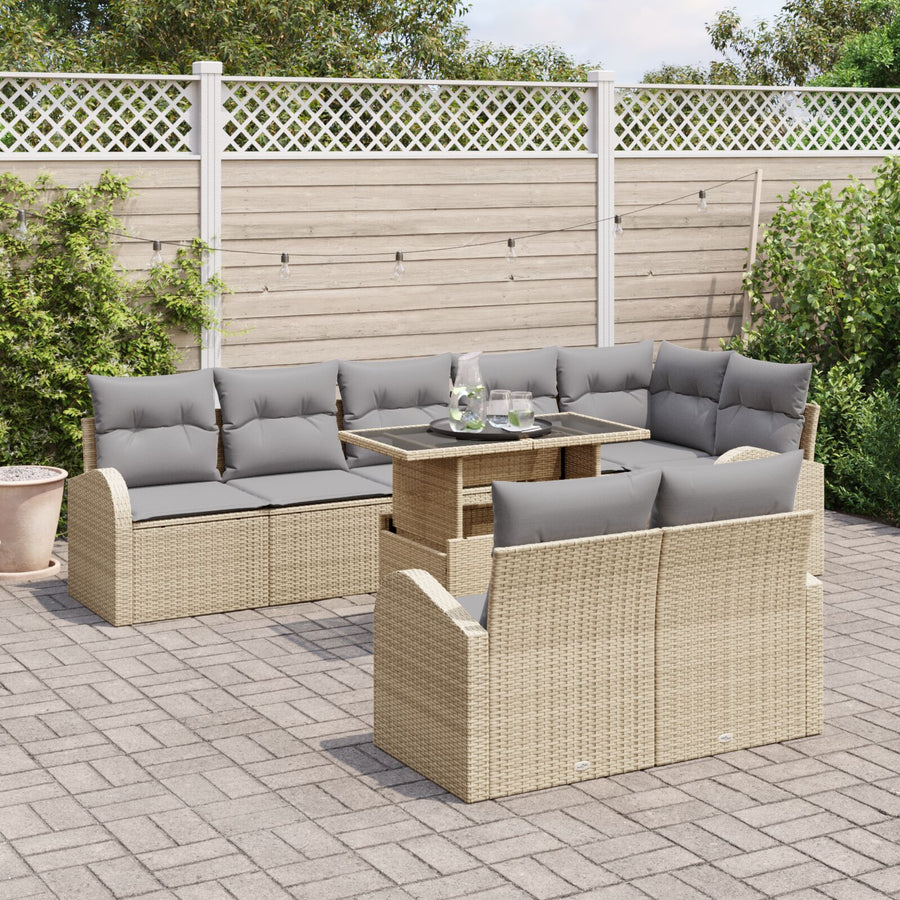 9-Delige Tuinbankset Met Kussens Beige Poly Rattan