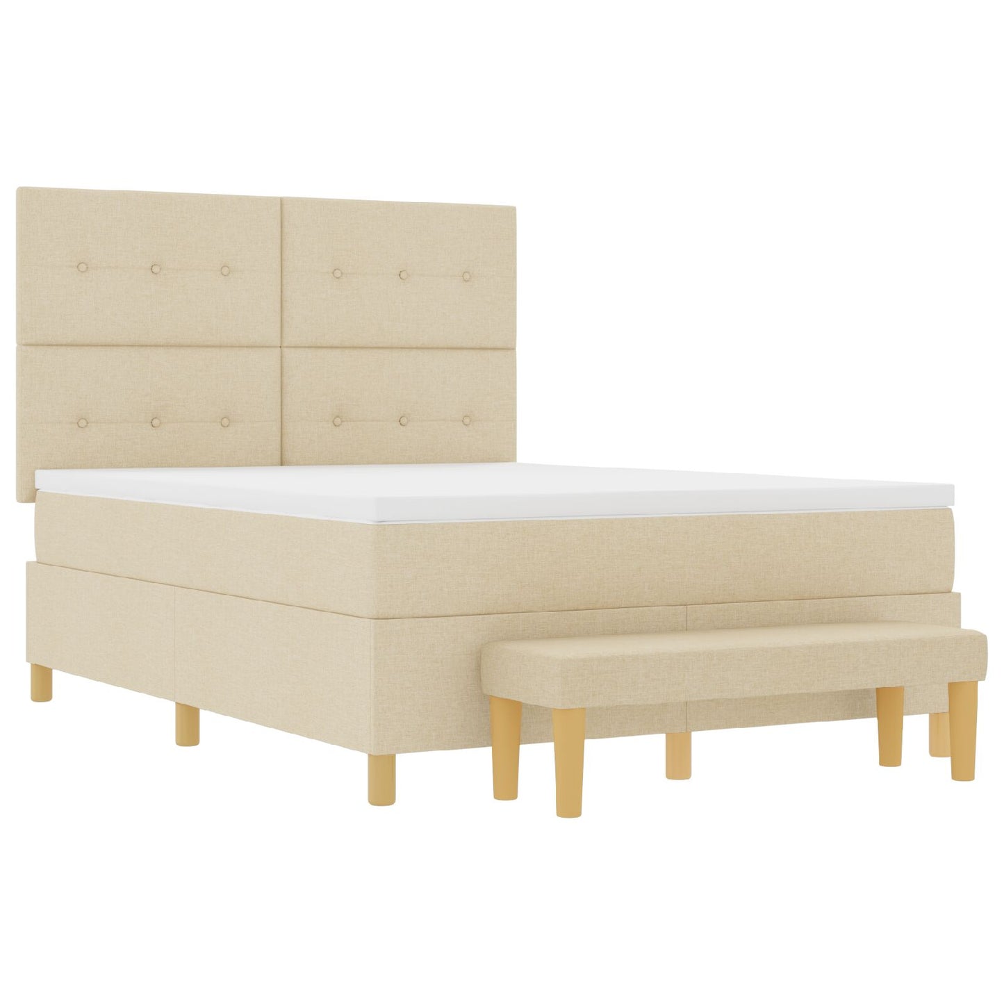 Boxspringbed Met Matras & Bank Stof Crème 160 x 200 cm Knoop-tufted