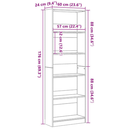 Zwarte Eiken Boekenkast - 60X24X176 Cm