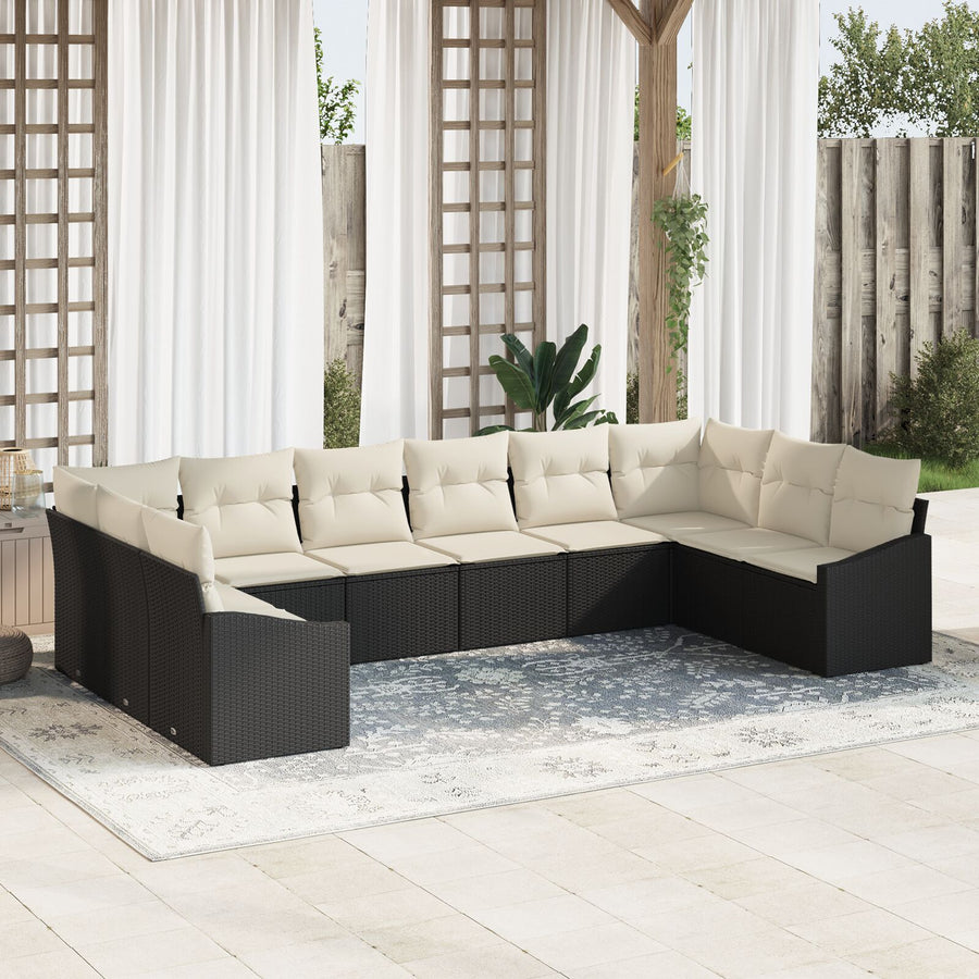 Tuin Sofa Set Set Van 10 Beige Kussens En Zwart Frame