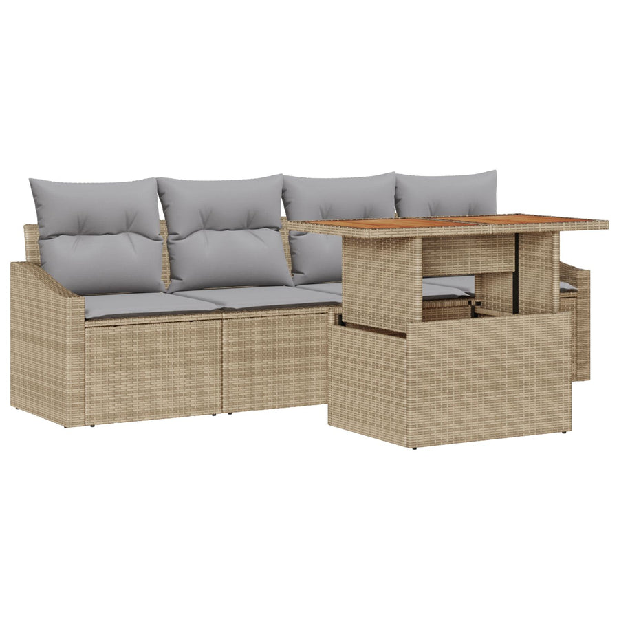 Tuinbankset 5-Delig Beige Rattan, Schuim, Glas Tuinbankset