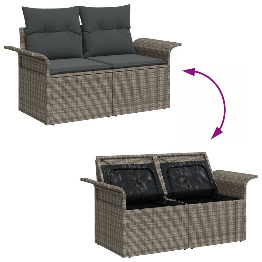 2-Persoons Tuinbank Met Opslag En Kussens Poly Rattan Grijs met opslagnis