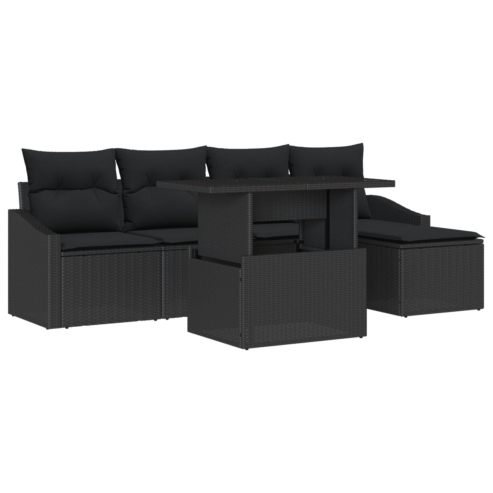 Tuin Sofa Set Set Van 6 Zwart Rattan En Polyester Buitenmeubilair