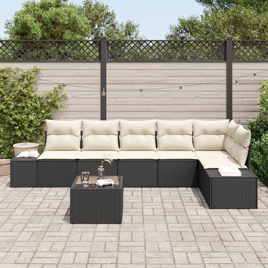 6-Delige Tuinbankset Met Kussens Bruin Poly Riet Zwart en wit met tafel