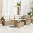 Garden bench set with cushion 6 pcs Beige poly rattan