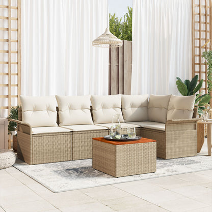 6-Delige Tuin Sofa Set Met Kussens Beige Poly Rattan Acacia