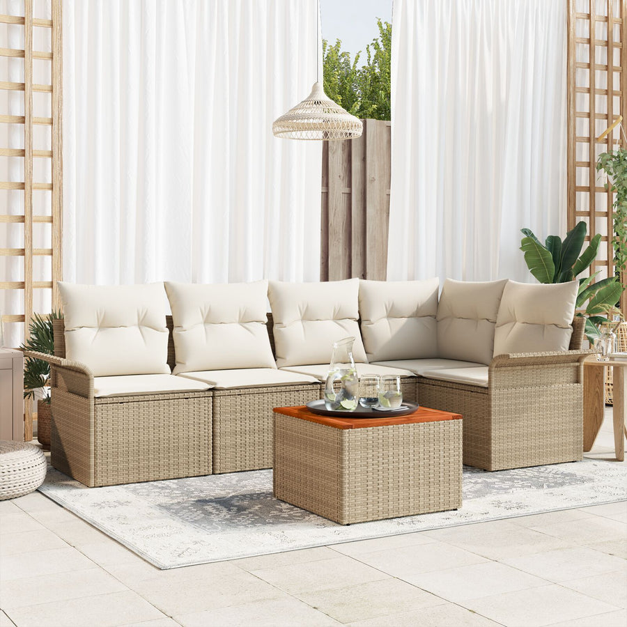 6-Delige Tuin Sofa Set Met Kussens Beige Poly Rattan Acacia