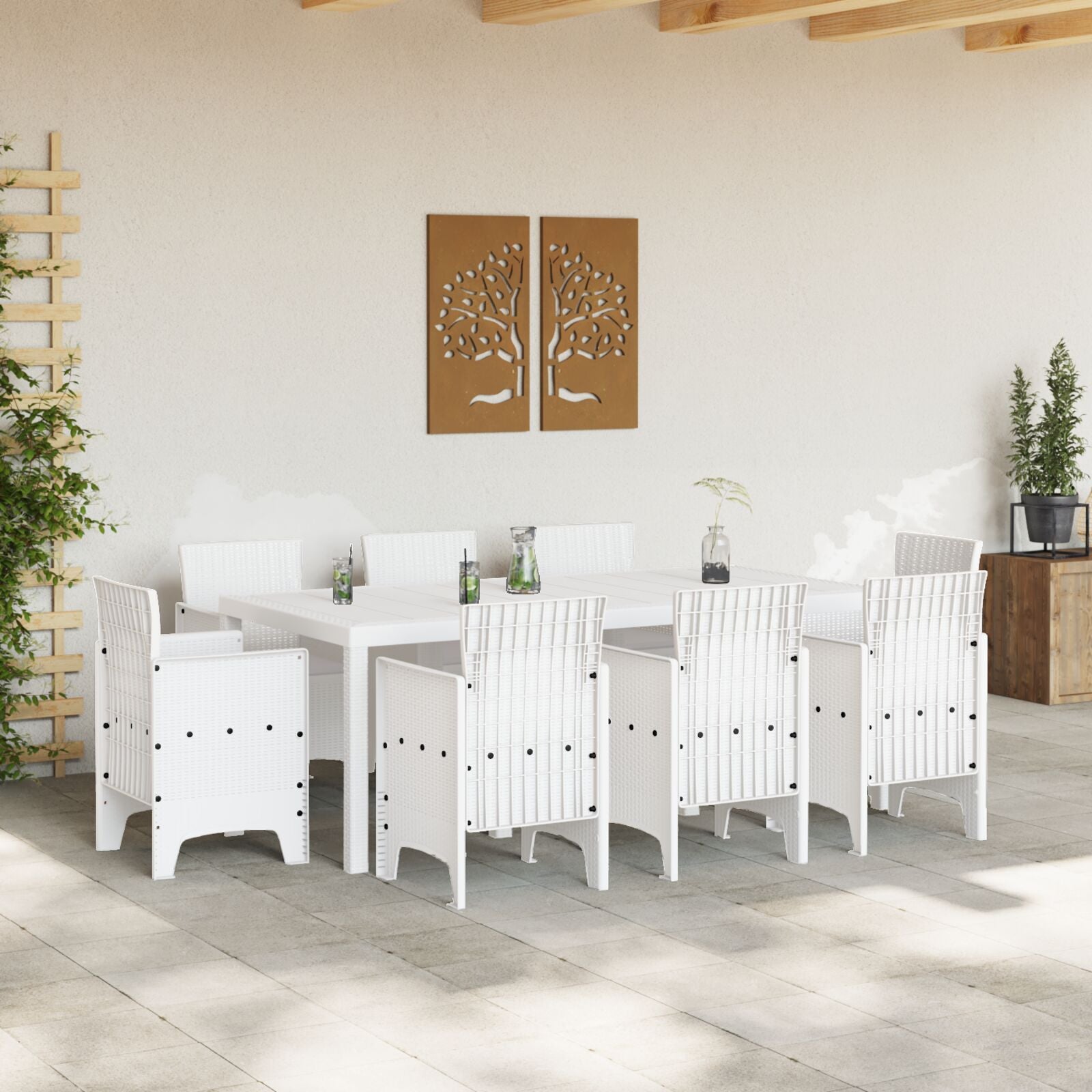 9-Delige Tuin Eetset Met Kussens Wit Poly Rattan