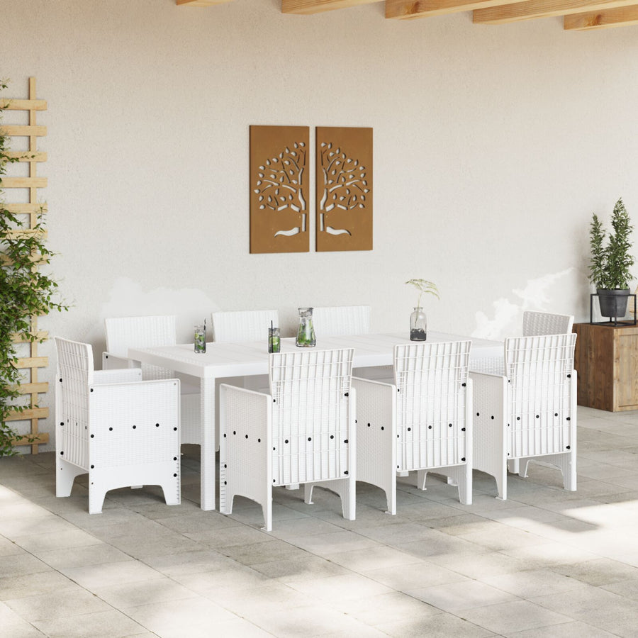 9-Delige Tuin Eetset Met Kussens Wit Poly Rattan