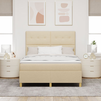 Boxspring Bed Met Matras Crème 160X200 Cm Stof Blauw