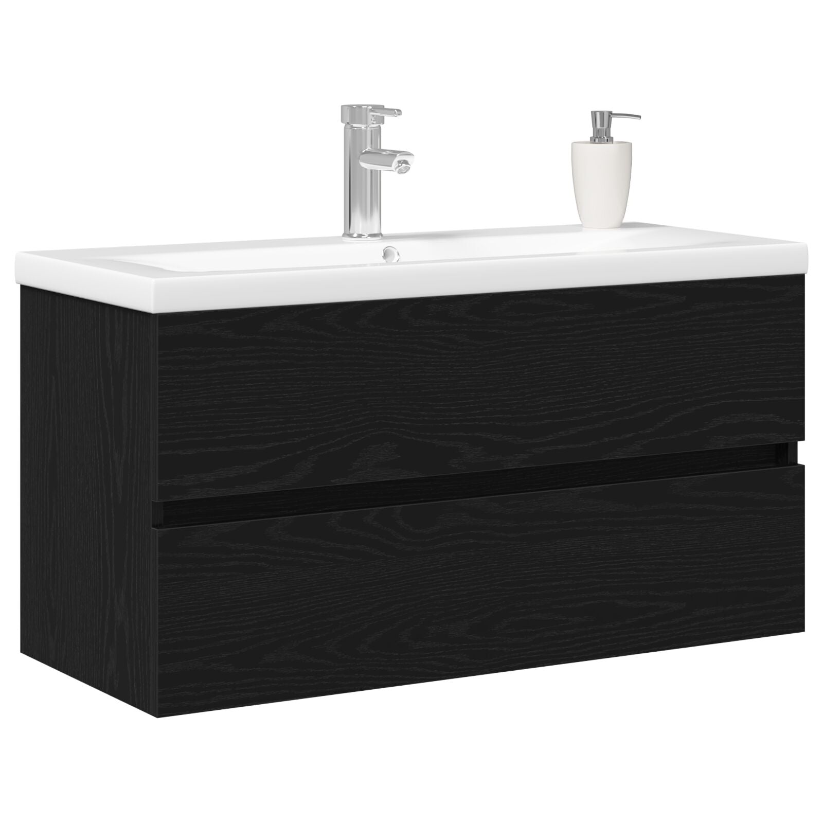 Spoelcabinet Met Ingebouwd Basin Zwart Eiken Bewerkt Hout,  Spoelcabinet Zwart Eiken 90X38,5X45 Cm Bewerkt Hout