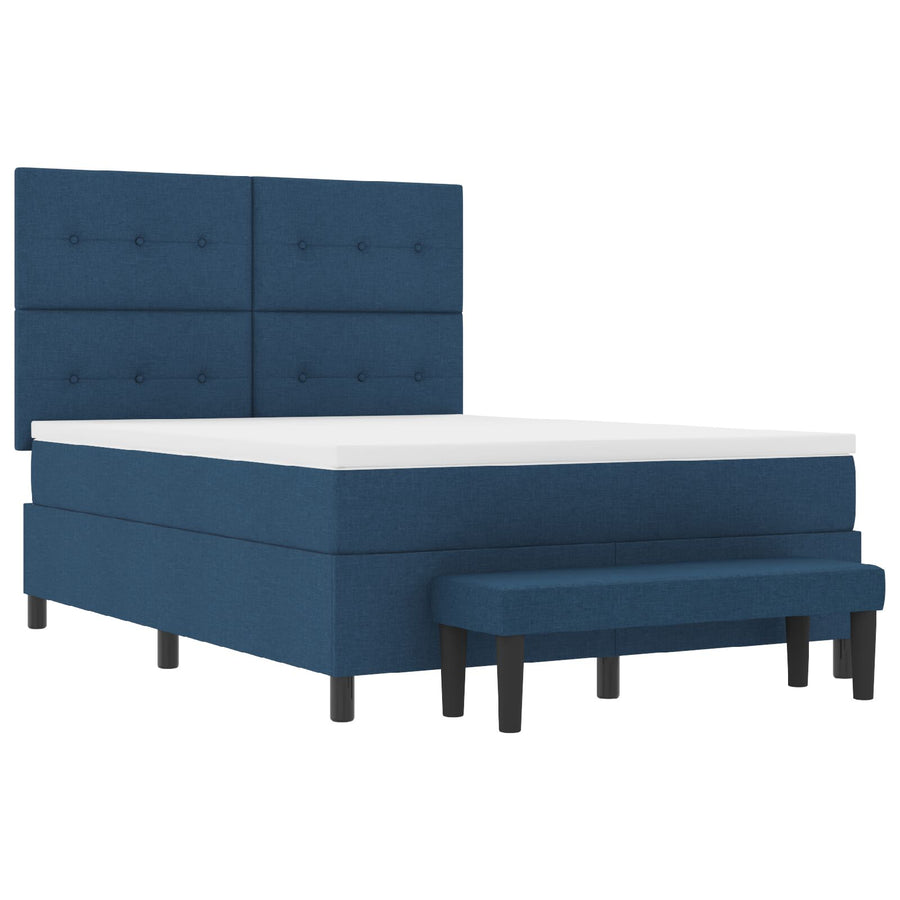 Boxspringbed Met Matras & Bank Stof Blauw 160 x 200 cm Knoop tufted