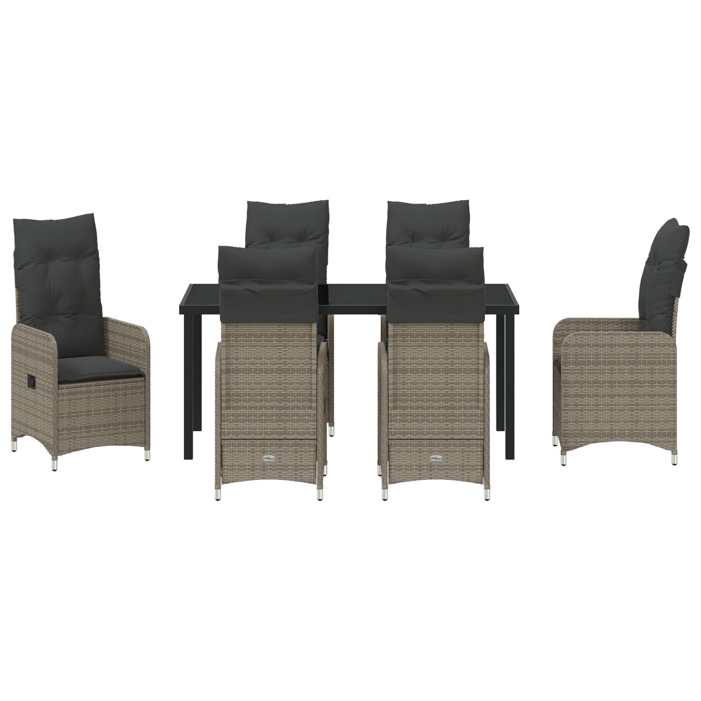 7 Delige Tuin Eetset Met Kussens In Grijs Poly Rattan