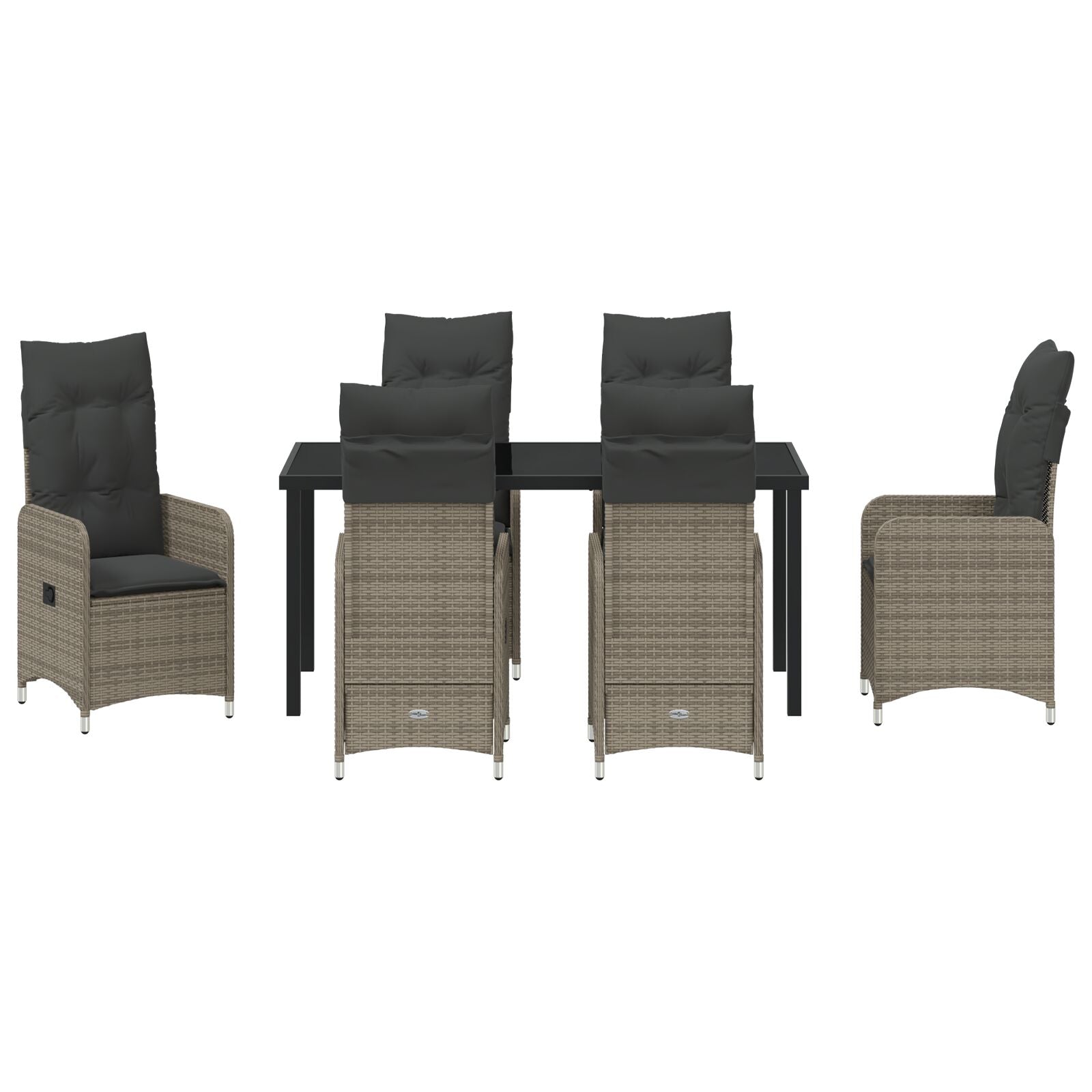 7 Delige Tuin Eetset Met Kussens In Grijs Poly Rattan