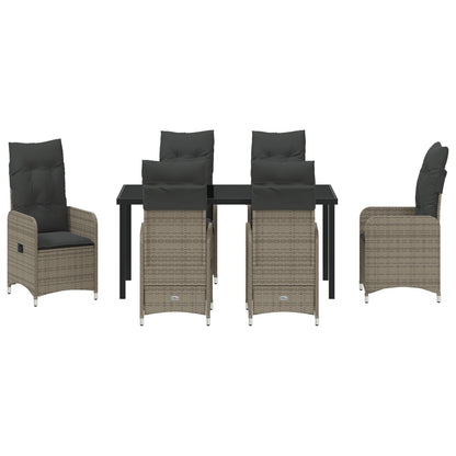 7 Delige Tuin Eetset Met Kussens In Grijs Poly Rattan