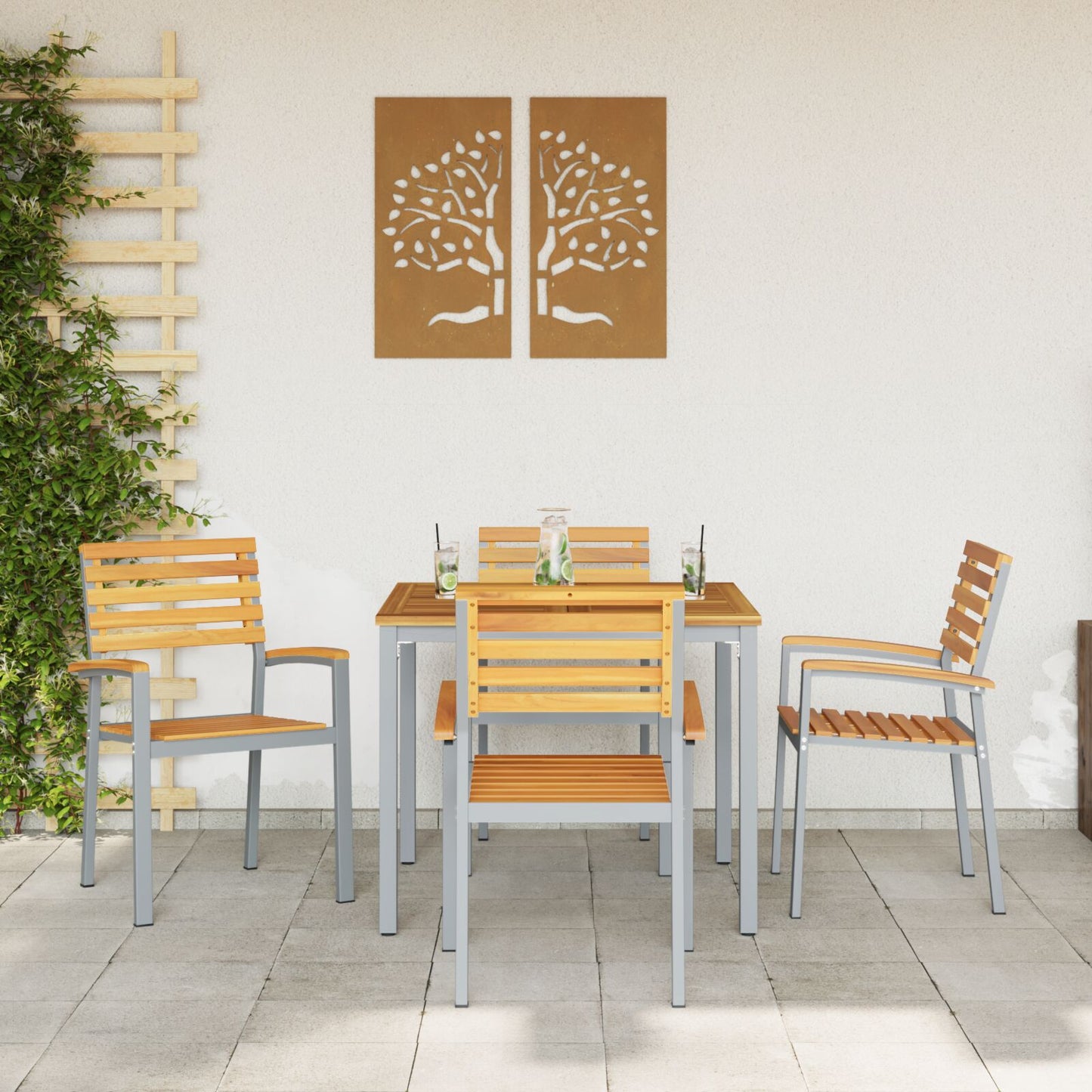 Tuinstoelen 4 Stuks Grijs Massief Acacia Hout En Staal