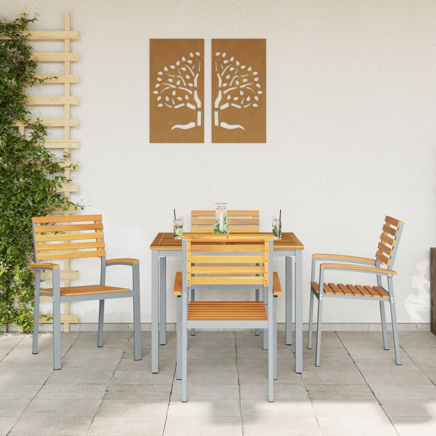 Tuinstoelen 4 Stuks Grijs Massief Acacia Hout En Staal