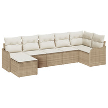 7 Delige Tuin Sofa Set met Kussens Beige Poly Rattan, vidaXL 2-Zits Tuinsofa met Kussens Beige Poly Rattan