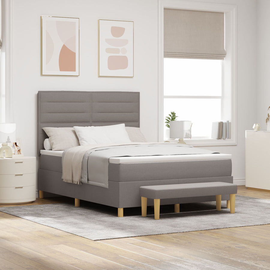 Boxspringbed Met Matras & Bank Stof Taupe 140 x 200 cm Lijnen ontwerp