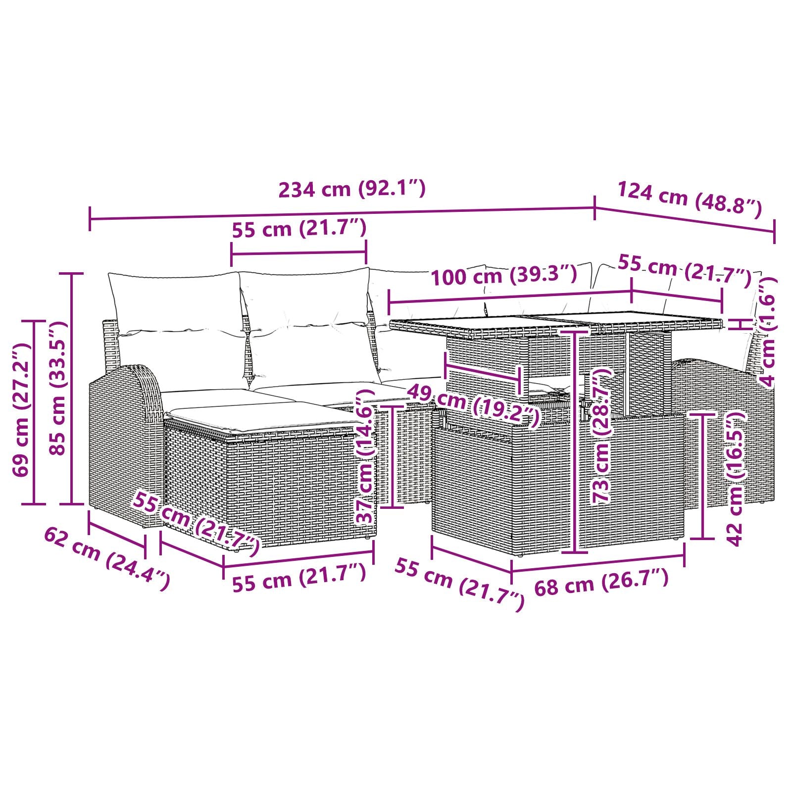7-Delige Tuinsofaset Met Kussens Zwart Poly Rattan