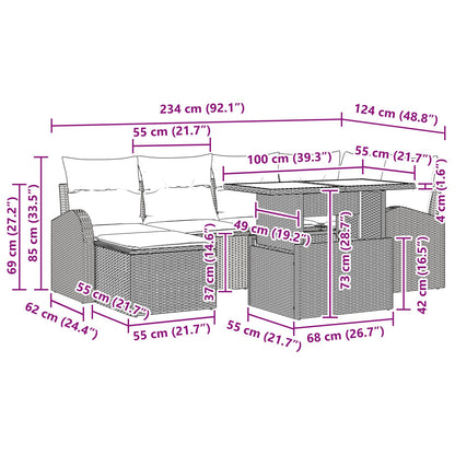 7-Delige Tuinsofaset Met Kussens Zwart Poly Rattan