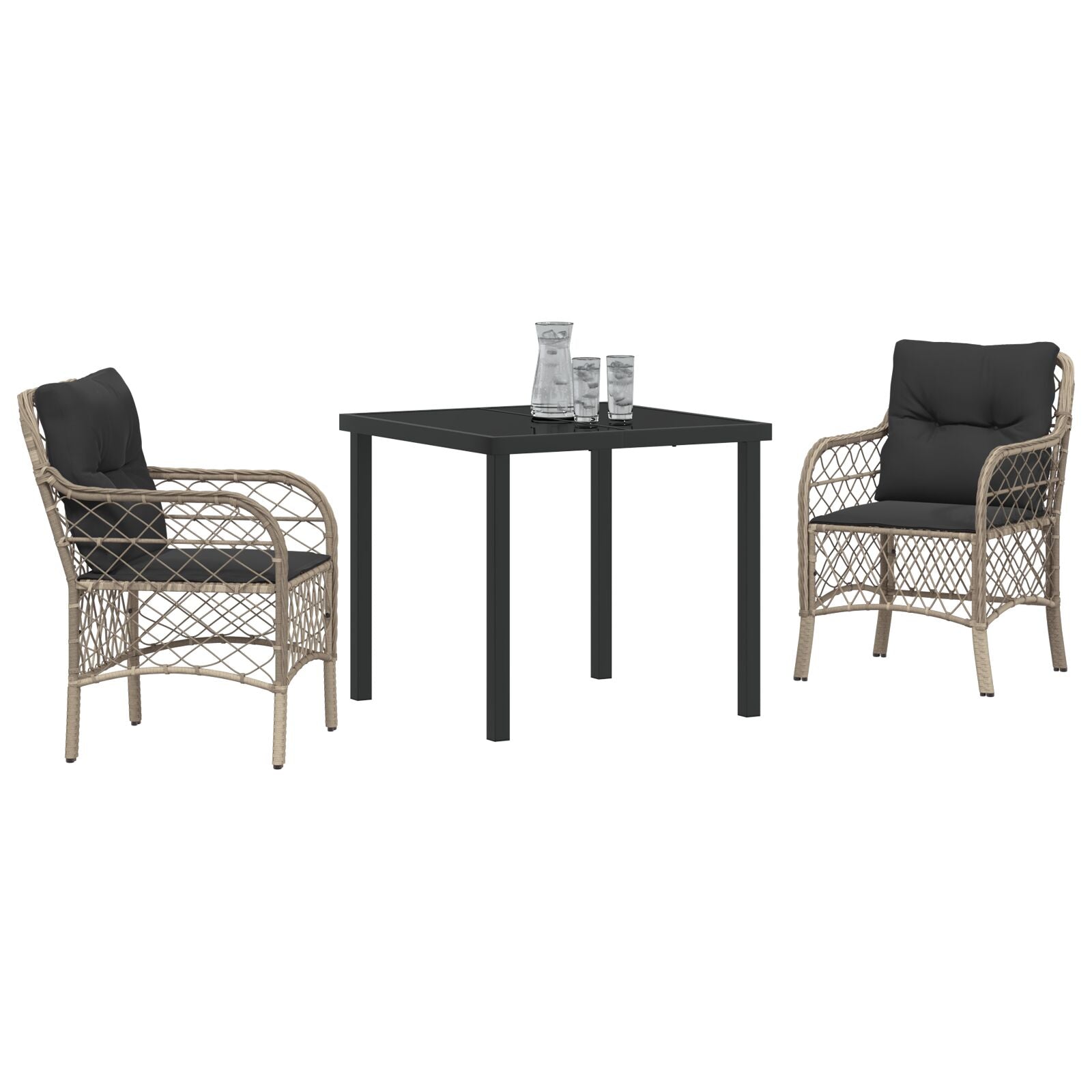 3-Delige Tuin Eettafelset Met Kussens Lichtgrijs Poly Rattan