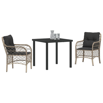 3-Delige Tuin Eettafelset Met Kussens Lichtgrijs Poly Rattan