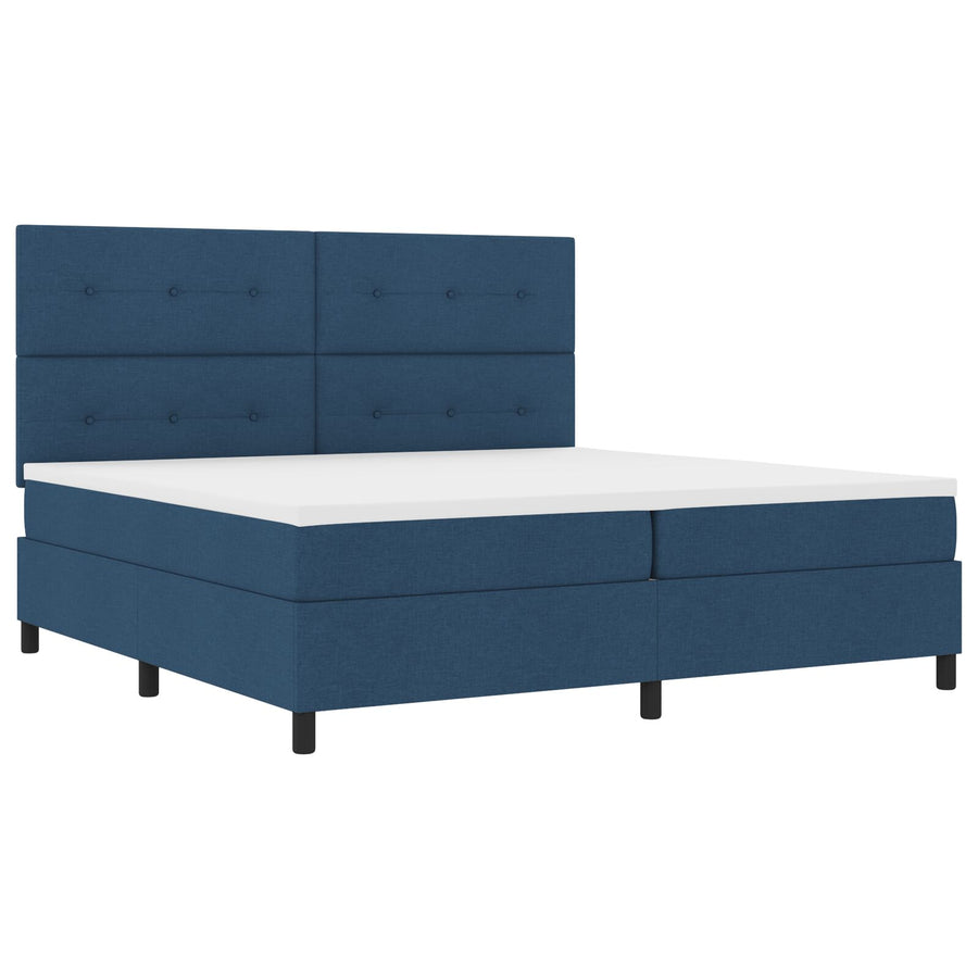 Boxspringbed Met Matras Stof Blauw 200 x 200 cm Knop tufted